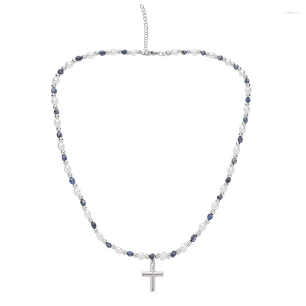 Collane a ciondolo rosario a forma di croce collana in pietra collana hip-hop leggera lussuosa femmina estiva di nicchia clavicola catena in metallo gioielli in metallo
