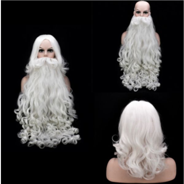 60/80cm de Natal Papai Noel barba barba Cabelo sintético Cosplay curta Men Wizard White Hairpiece Acessórios do Ano Novo Presente