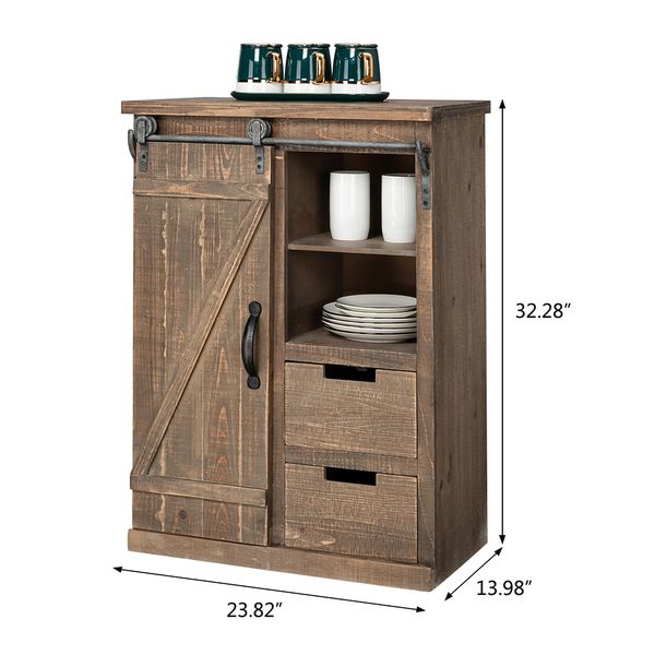 Vintage Wood Cabinet American Country Retro Möbel Holzendtisch mit 2 Schubladen und Regalen TV -Seitenschrank 60.5x35.5x82 cm