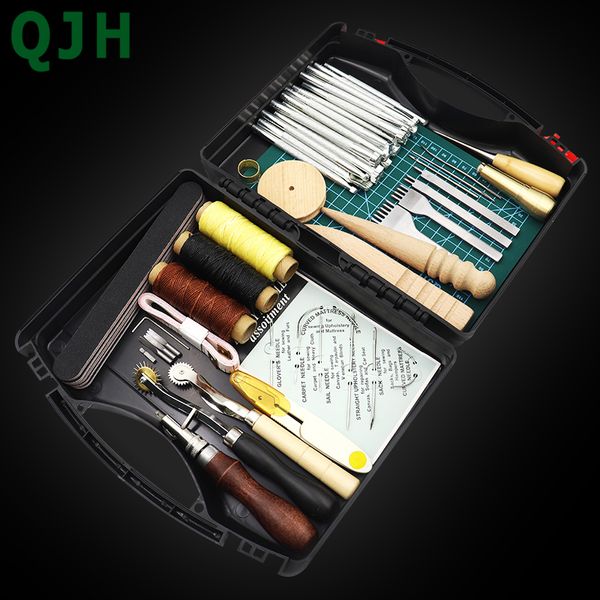 DIY Professional Leather Craft Tools Kit Hand costura costura de punção Trabalho de escultura Groover de sela Conjunto de acessórios DIY Caixa de ferramentas Diy