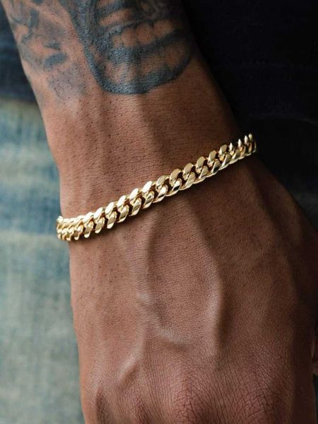 Ice Bling 18k золота, покрытый титановым стальным, кубинский браслет американский мужчина 6 мм мелкий золотой браслет