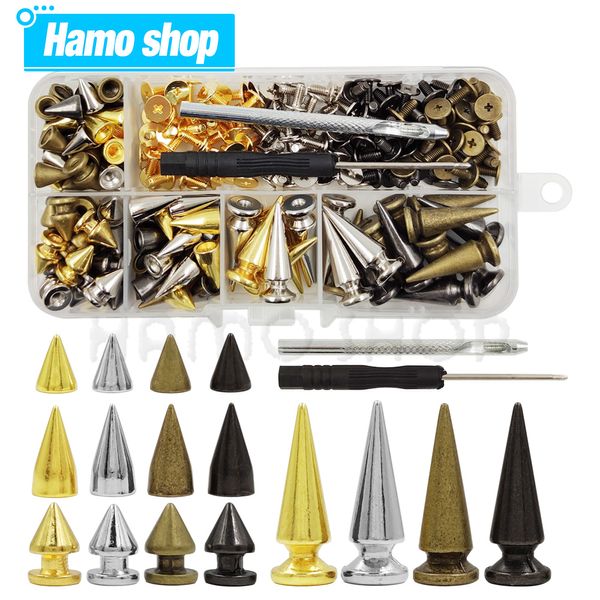 80/180pcs Conjuntos punk bullet spikes rebite craques de couro e kit de picos com ferramentas para roupas de espinhos de pato