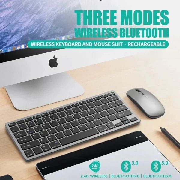 O teclado Bluetooth combos Bluetooth e o mouse Conjunto Mini 2.4g Wireless Keyboard Mouse Combo para o Kit de teclado e mouse recarregável para escritório em casa e mouse