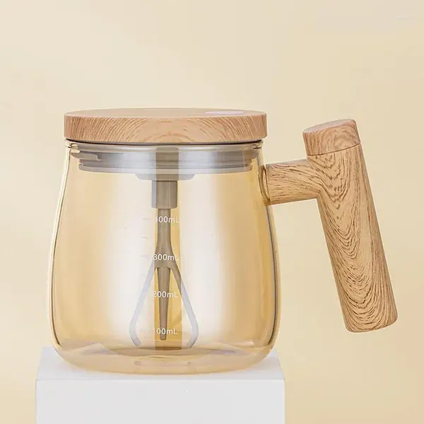 Tazze auto agitando tazze da caffè tazza elettrica di frappè in vetro borosilicato rotante per mescolare con coperchio