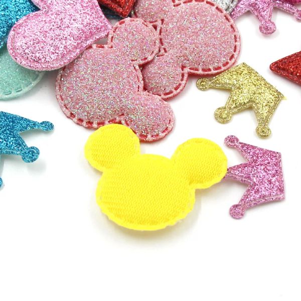 50pcs Patches multicoloridos GLITTER PACTS COROW/CORAÇÃO/STAR APLICES BLING BLING PACHES PARA ROUPAS DIY CLIP