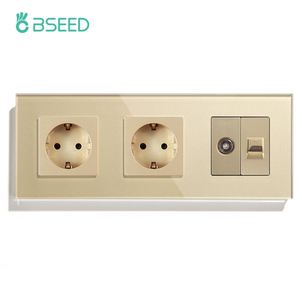 BSEED Double Wall Plug TV -Computer mit EU Russland Standard Sockelkristallglas Panel weiße schwarze Hausverbesserung