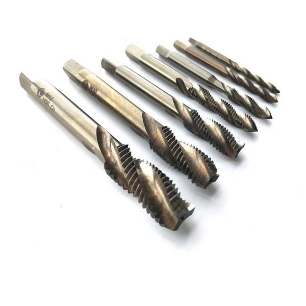 Kostenverkauf von 7pcs/Set von HSS CO5% M35 Made Spiralstraight Flötenmaschinenschraube Taps M3 M4 M5 M6 M8 M10 M12 für SS -Arbeiten