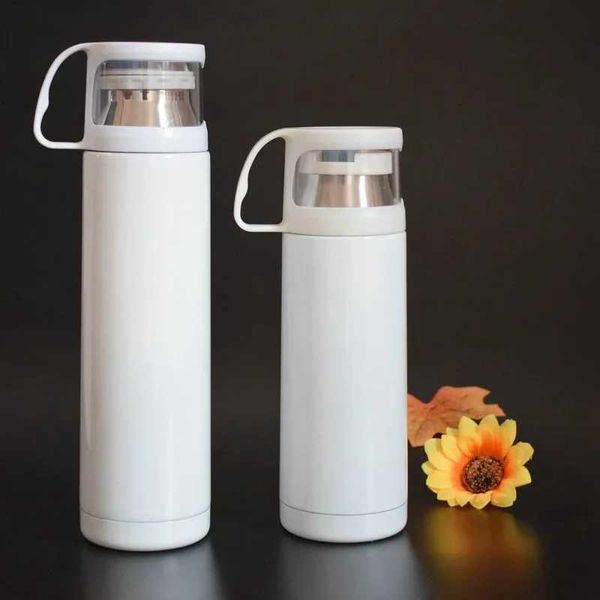 Canecas sublimação garrafa em branco Bottle Double Partle Aço inoxidável Transparente Bullet Bullet Bottle Thermos Vaccum Flask Car Caneca Copo 240410