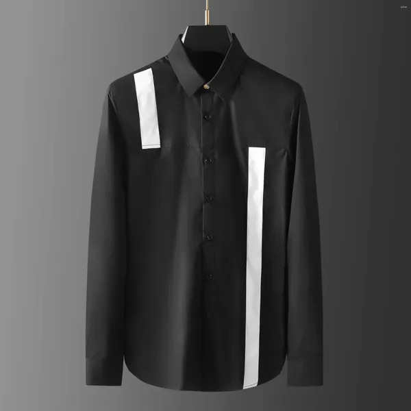 Мужские повседневные рубашки Европейская и американская металлическая пряжка с черной белой тканой ремнем сплайсинга с длинными рукавами