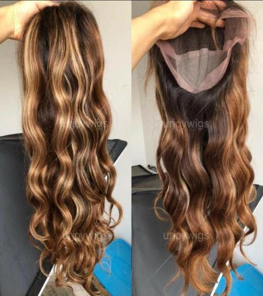 Celebrity Lace Front Wig Dois tons ombre Destaque Loose Wave 10a Chinese Remy Human Human Lace Full Wigs for Black Woman Express Sh11035555