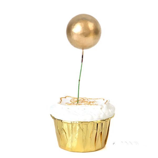 5 PCs/Los Gold Ball Cake Topper Alles Gute zum Geburtstag Cupcake Topper Personalisierte Hochzeit Babyparty Backkuchen Top Flagge Dekorationen