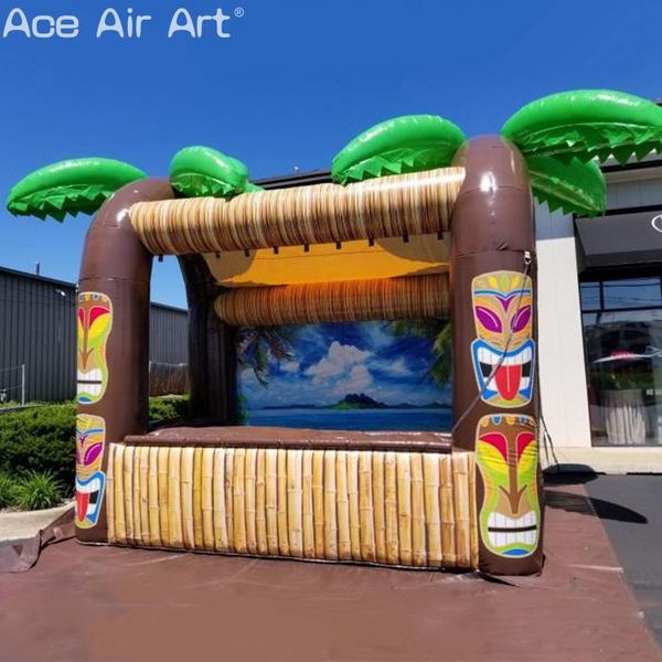 6MLX4MWX3.5MH (20x13.2x11.5ft) Concessione Tiki Bar gonfiabile e stallo di bevande con tre finestre e sfondo di Tahiti per vacanze estive o festa in vendita
