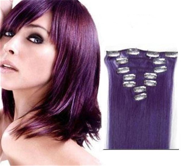 Malezya düz klips ins saç klipsi doğal lila uzantılar tam kütikül insan saç uzantıları çift weft1092501