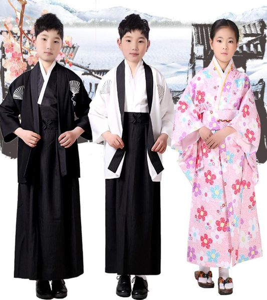 Neue schwarze japanische Jungen Kimono Kinderkrieger traditioneller Schwertmänner Yukata Kid Bühne Performance Kleidung Cosplay Kostume6556307