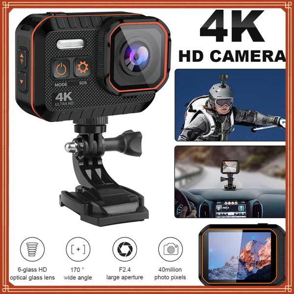 Камеры 4K HD Wi -Fi Camera 60FPS 170 ° Широкологический действие KAMERA Outdoor Sport Waterpronation Bike Motorcycle Hodment кулака со светодиодным экраном