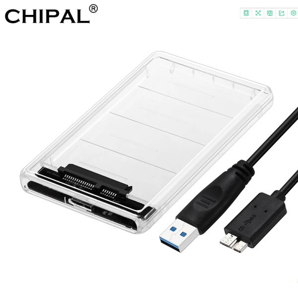 Chipal Chipal 5Gbps 2,5 '' Caso transparente de disco rígido SATA 3.0 para USB 3.0 Disco de disco rígido externo SSD Caixa de gabinete Suporte