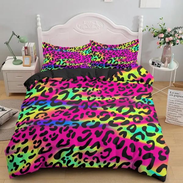 Stampa leopardata colorata set di biancheria da letto in microfibra per la pelle per la pelle copripiumini per adolescenti per adolescenti cuschi da letto decorazioni per la camera da letto