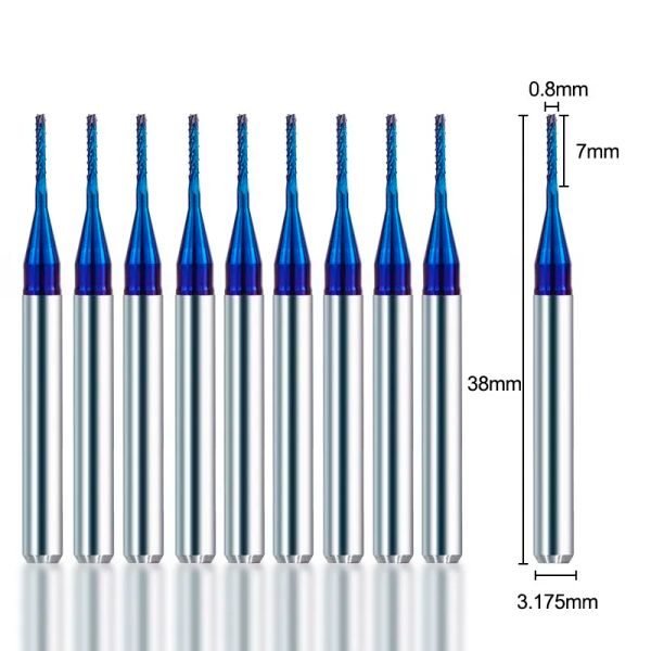 XCAN PCB Freze Kesici 0.5/0.6/0.8/1.2/1.4/1.7/1.8/2.2/2.4mm Nano Mavi Kaplamalı 1/8 Şey Mısır Mısır Kesici Uç Mill CNC Kesici