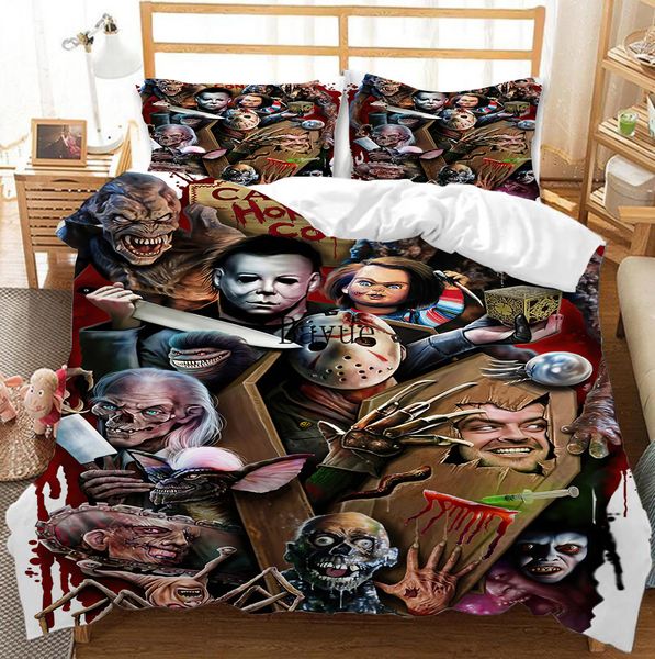 Hot Horror Movie Personagens Tampa Duvet Microfiber Fabric Conjunto de cama de zíper capa de edredom rei queen rei com travesseiros