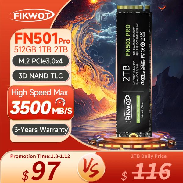 Приводы FIKWOT FN501 PRO M.2 NVME SSD 3500MB/S PCIE 3.0x4 256 ГБ 512 ГБ 1 ТБ 2 ТБ 3D Внутренний твердотельный диск для рабочего стола для ноутбука PC Desktop