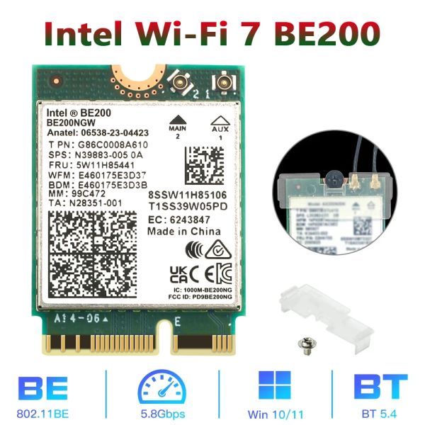 Karten Neue WiFi 7 Intel BE200 Bluetooth 5.4 WiFi -Karte BE200NGW 2.4/ 5/6 GHz 5.8 Gbit/ s für Windows 11 PC -Laptop