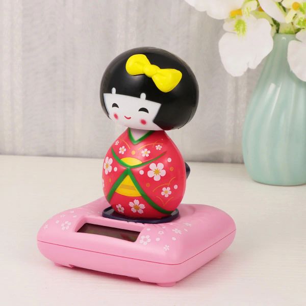 Auto Solar Kimono Kokeshi Swing Dashboard Japanische Figur Miniaturpuppen Tanz angetrieben Geisha Kopf Shaking Dekoration