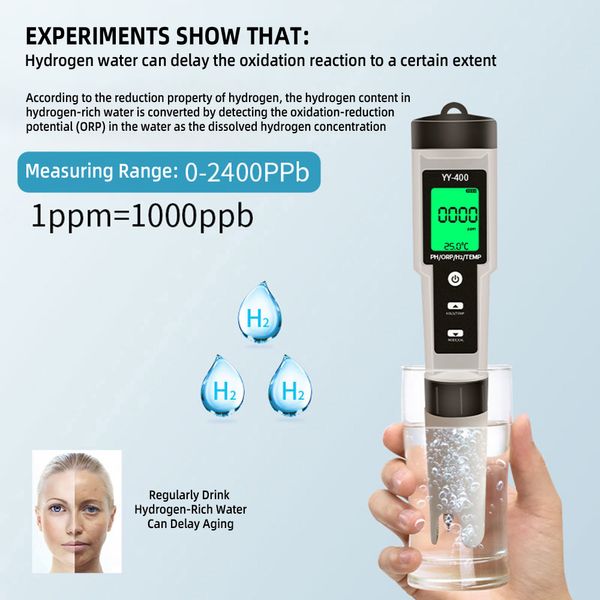 4 in 1 H2/pH/ORP/TEMP METER Digital Water Monitor Tester per piscine, acqua potabile, acquari