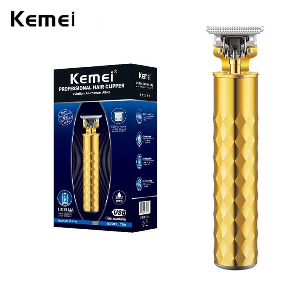 Aparadores kemeei t9 Gold Hair Clipper Profissional barbeiro elétrico profissional zero aparador de cabelo de 0 mm Máquina de corte de cabelo homens USB recarregáveis