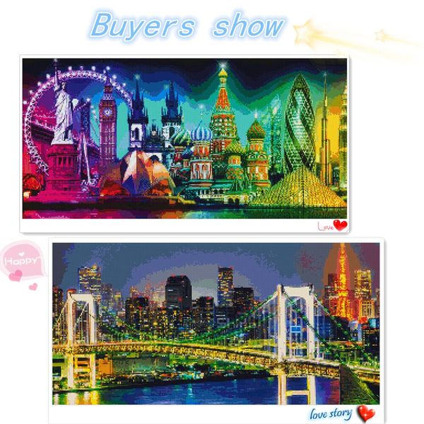 Huacan Diy Diamond Painting City Paisagem Mosaic New Chegada Bordado Night Scener Sale Decoração de Diamante Arte de Diamante