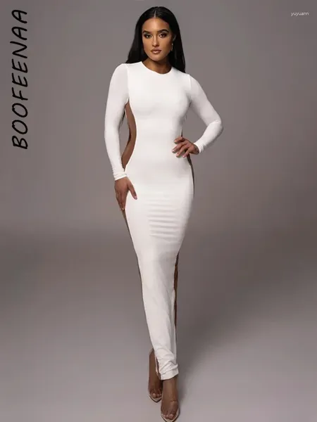 Повседневные платья Boofeenaa полная рукава Bodycon Long Dress Plate Hollow Patchwork Белые чернокожие женщины Элегантная осенняя зима 2024 C92-CH40