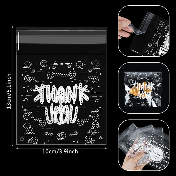 100pcs estilos misturados plástico transparente obrigado smiley embalando bolsas de celofane bolsa de biscoito de doces Diy