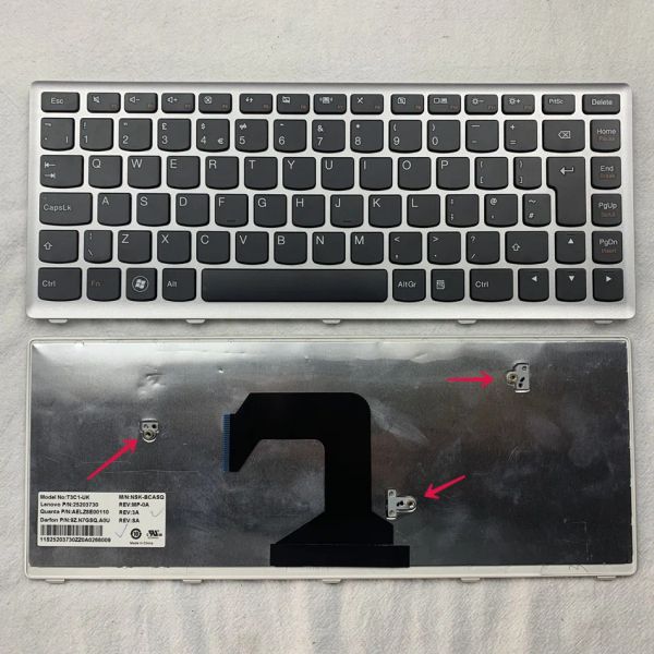 Клавиатуры Великобритания Ноутбук клавиатура для Lenovo IdeaPad U410 T3C1UK NSKBCASQ Silver Frame Mayout
