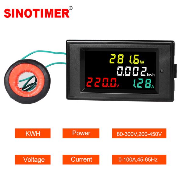 Color HD LCD Medidor de energia do painel de exibição com voltímetro Medidor de energia Multímetro AC 80-300V 300-450V 100A