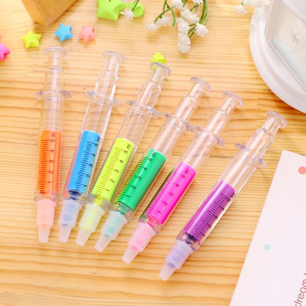 6 PCS/SET KAWAII Şırıngası Fosforlu Kalem Suluboya Kalem Marker Kırtasiye Okul Öğrenci İşaretçisi Kalem Renkli Jel Kalem