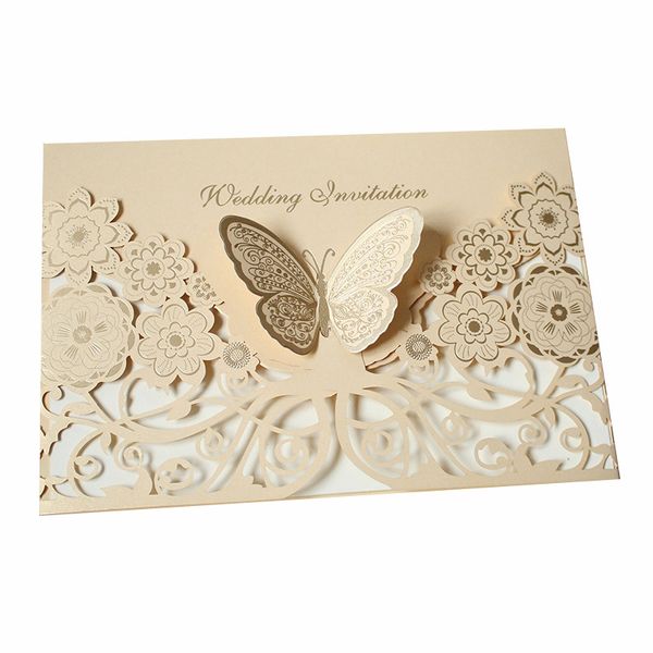 1 peça de papel de papel de papel decorações de casamento a laser de convidados de borboleta Kits para o cartão de chuveiro de noiva do casamento cartão