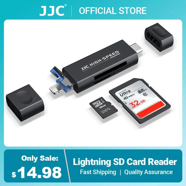 Leitores JJC USB 3.0 SD/ MicroSD Memory Card Reader Adapter com USB 2.0 Typea/ Lightning/ USB 3.0 Porta TypeC para iPhone MacBook laptop
