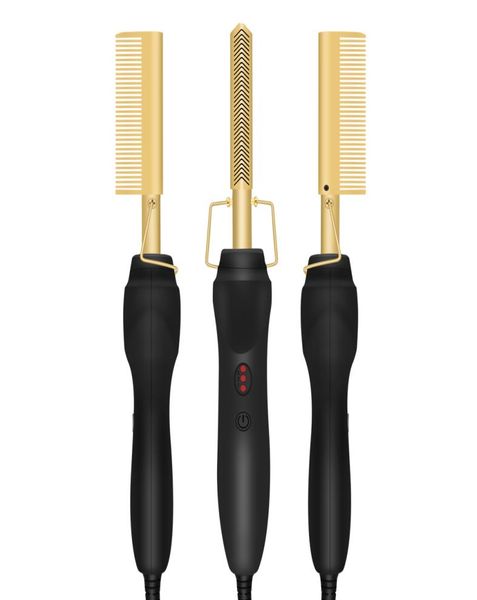 Kamm Multifunktional Comb Hair Glattstinsel Pinsel Hochwärme Gold Keramik Presse Kammtitanlegierhaar Curler Curling Pinsel 7761507