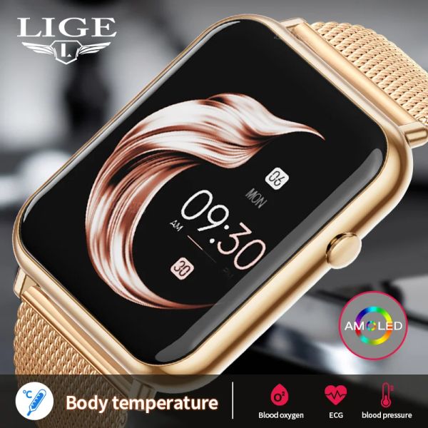 Relógios Lige moda Smart Watch Ladies Body Temperature Sports Fitness Watch Bluetooth Call RELOJES INTELIGENTES Smartwatch Women 2023