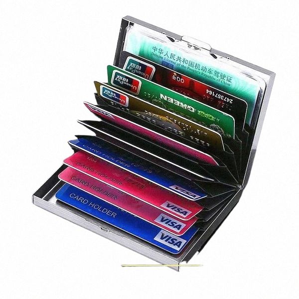 10 slots stainl creditt titles Men Slim Anti RFID Id ID da caixa de débito Caixa de débito Women Wallet Metal Case Carte C2IG#