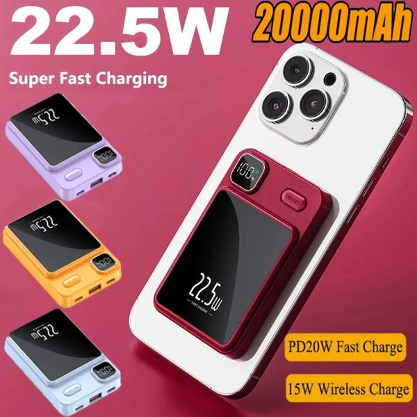 Chargers Power Bank 20000Mah Qi Caricatore wireless magnetico per iPhone Samsung Xiaomi Caricatore a induzione portatile Rimovibile Caricamento rapido