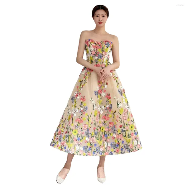 Partykleider Frauen Blumen Tüll Blumengarten Spitze Abendkleid blaugrüne Abschlussball Heimkehr eleganter besonderer Anlass