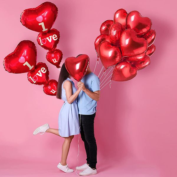 Balões de coração vermelho eu te amo balões noite especial noite feliz aniversário decorações do dia dos namorados balões românticos rosa pétalas