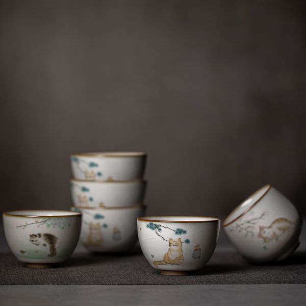 Luwu Big Ahabilite Ceramic Tè Ceramic Cuppia da tè in porcellana CATTO CAGNO CINESE KUNG FU Cup
