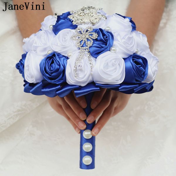 Janevini Shiny Crystal Crystal Invite Wedding Bouquet Charm Fleurs Pearl Bridal Brides Flower Bouquest Royal Blue White Bride Roses