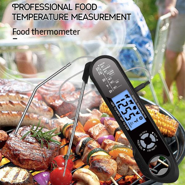 Termômetro de churrasco de carne de sonda dupla termômetro digital Termômetro impermeável com abridor de garrafas para cozinhar o forno fumando ferramenta de grelhar
