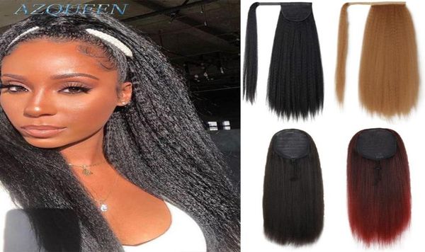 Synthetische Perücken Azqueen 24039039 Kinky gerade Pferdeschwanzclip in Magic Paste Hitzefeste Wrap Afro Yaki Haarstücke für WO6017104