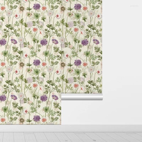 Hintergrundbilder gelbe Blumenschale und Stick Tapete Home Decor Abnehmbare wasserdichte lila Blütenschrank Aufkleber