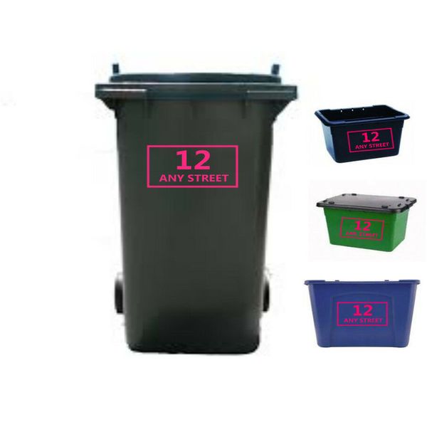 Wheelie Bin Stickers X4 Recycling Box Sticker angepasst gemachte Number -Hausname