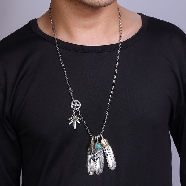 SR Color prateado estilo vintage Turquoise Natural Eagle Claw Feather Colar para homens Homens Tai Jóias