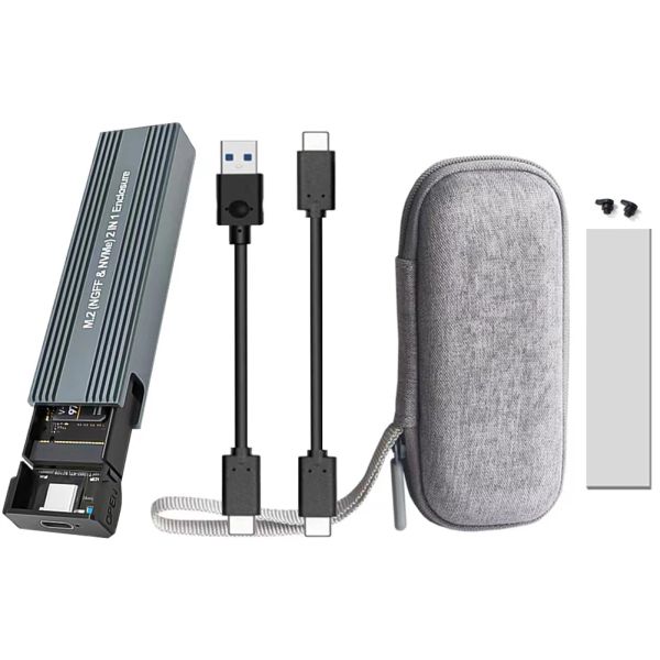 RECCLIO DUPPIO PROCOLO M.2 CLACCHIO SSD, M.2 NVME A USB 3.1 Adattatore Gen2 10Gbps, borsa per lettore M.2 Alluminio gratuito per utensili con dissipatore di calore